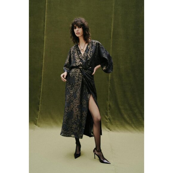 ZARA FOIL DRAPED MIDI DRESS - Picture 2 of 5